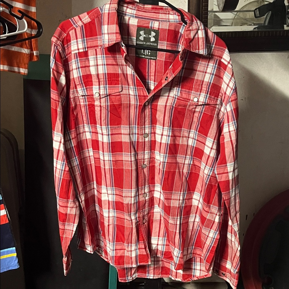 Under Armour Men's Red and White Plaid Shirt